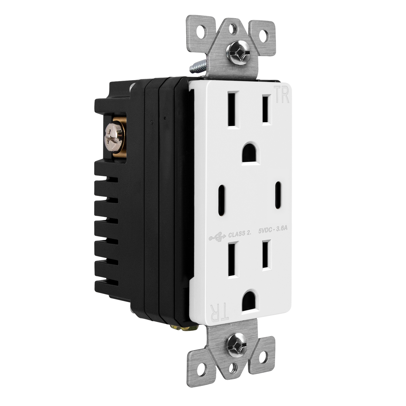 3.6A Dual USB Type C Wall Outlet Charger with 15A Tamper-Resistant Receptacle