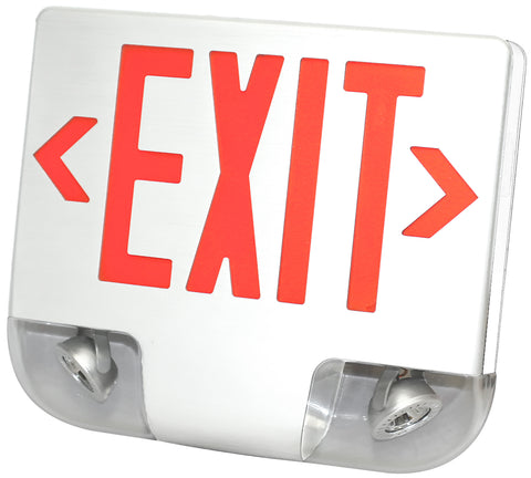 LED Die-Cast Exit/Emergency Combo, Red or Green Lettering, White Housing, Single Face LED Die-Cast Exit/Emergency Combo, Red or Green Lettering, White Housing, Single Face