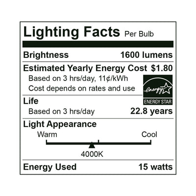 25PK LED A19 Bulb, 15 Watt, 120V, 1600 Lumens, 2700K, 3000K, 4000K, 5000K