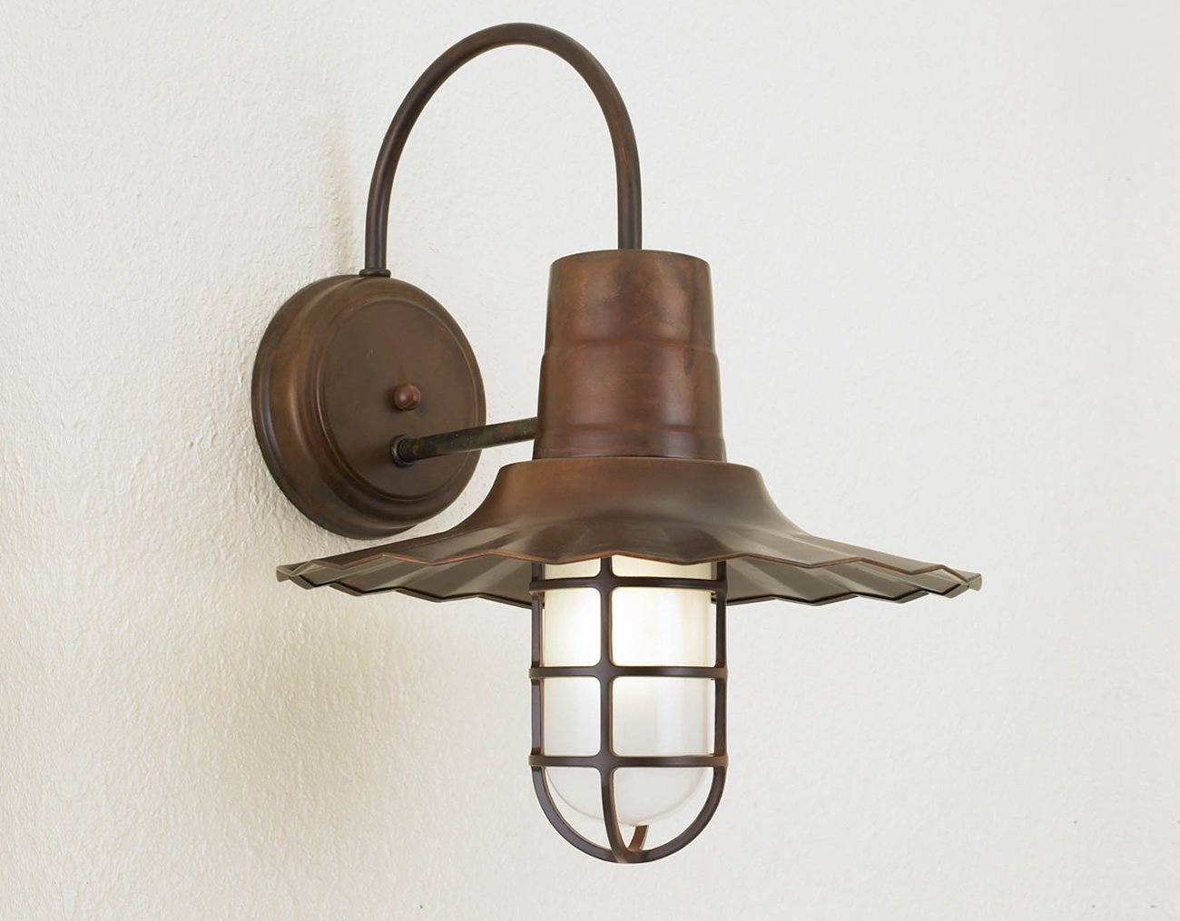 Hi-Lite Radial Shade Sconce - 14" (shown w/ Rosewood finish, cast guard and frosted glass)