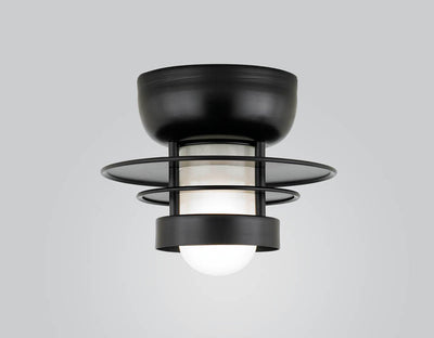 Hi-Lite Self-Ballasted Saturn Flush Mount - Black (10" width, shown with frosted glass)