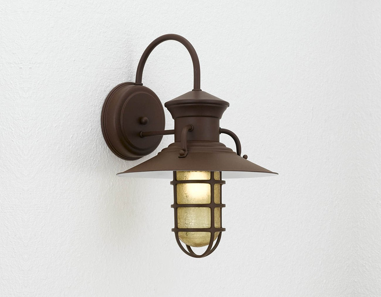 Hi-Lite Radial Shade Sconce - 12" (shown w/ Rust finish, cast guard and amber crackle glass)