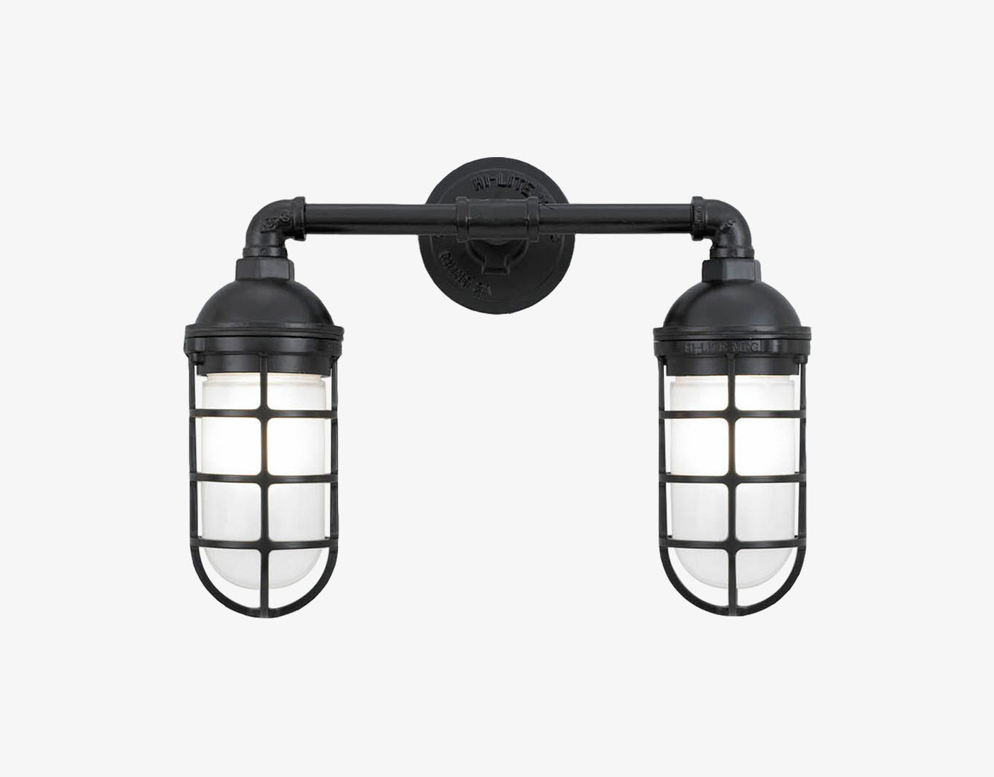 Hi-Lite Saucer Vapor Tight Jar Double Sconce - Black/Standard (shown with frosted glass)
