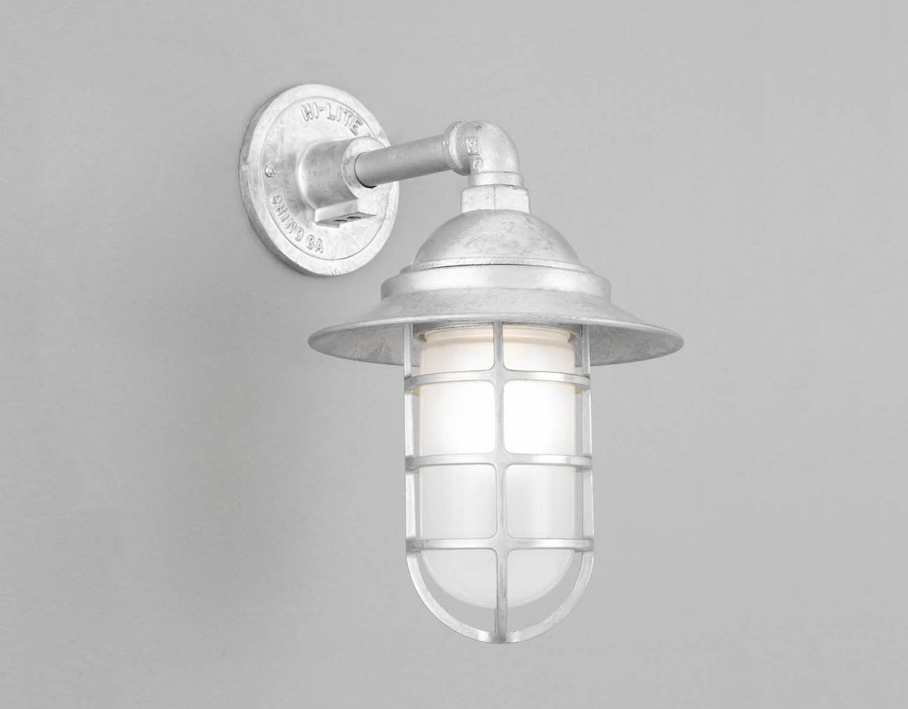 Hi-Lite Angle Vapor Tight Jar Sconce - Galvvanized/Standard (shown with frosted glass and 8" shade)