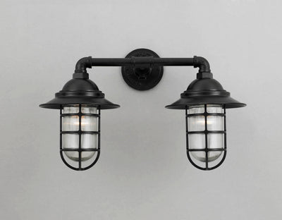 Hi-Lite Angle Vapor Tight Jar Double Sconce - Black/Standard (shown with frosted glass and 8" shade)