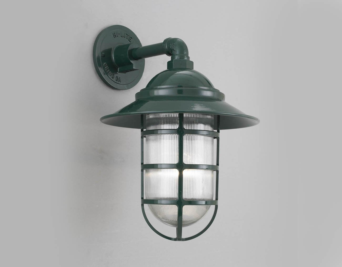 Hi-Lite Angle Vapor Tight Jar Sconce - Green/Large (shown with ribbed glass and 10" shade)