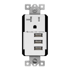 5.8A Three USB Type A Wall Outlet Charger  with Single 20A Tamper-Resistant  Receptacle