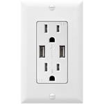 4.8A USB Dual Type A Wall Outlet Charger with 15A Tamper-Resistant Receptacle