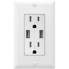 4.8A USB Dual Type A Wall Outlet Charger  with 15A Tamper-Resistant Receptacle