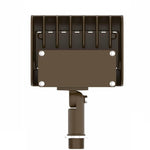 Brown outdoor led architectural flood light with rectangular housing, vertical heat fins, and 1/2 knuckle for general site lighting