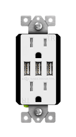 5.8A USB Three Type A Wall Outlet Charger with 15A Tamper-Resistant Receptacle