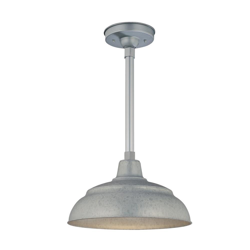 Millennium Lighting 14" Warehouse Shade - Galvanized (Shown with canopy kit and 12" stem)