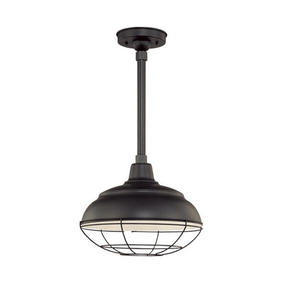 Millennium Lighting 14" Warehouse Shade - Satin Black (Shown with canopy kit and 12" stem w/ Wire Guard)