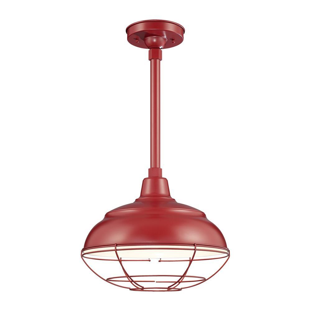 Millennium Lighting 14" Warehouse Shade - Satin Red (Shown with canopy kit and 12" stem w/ Wire Guard)