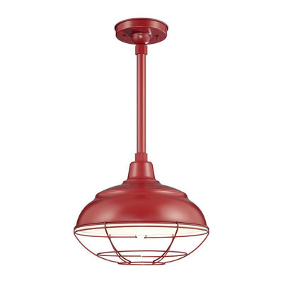 Millennium Lighting 14" Warehouse Shade - Satin Red (Shown with canopy kit and 12" stem w/ Wire Guard)