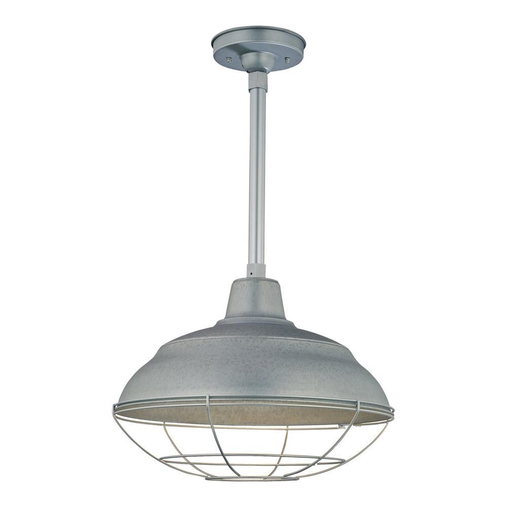 Millennium Lighting 17" Warehouse Shade - Galvanized (Shown with canopy kit and 12" stem w/ Wire Guard)