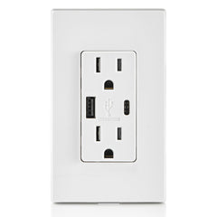 Combination Duplex Receptacle/Outlet and USB Charger. 15 Amp, 125 Volt, Decora Tamper-Resistant Receptacle/Outlet, Back Wired - White