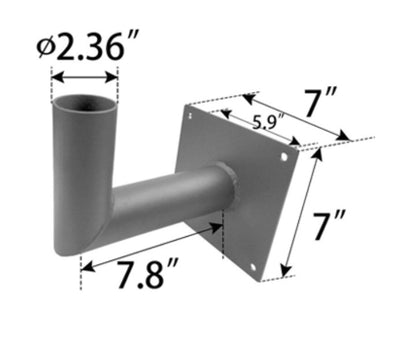 Wall Mount Bracket 90 Degrees for single fixture mounted with adj slip fitter (not included), 7" Square Base