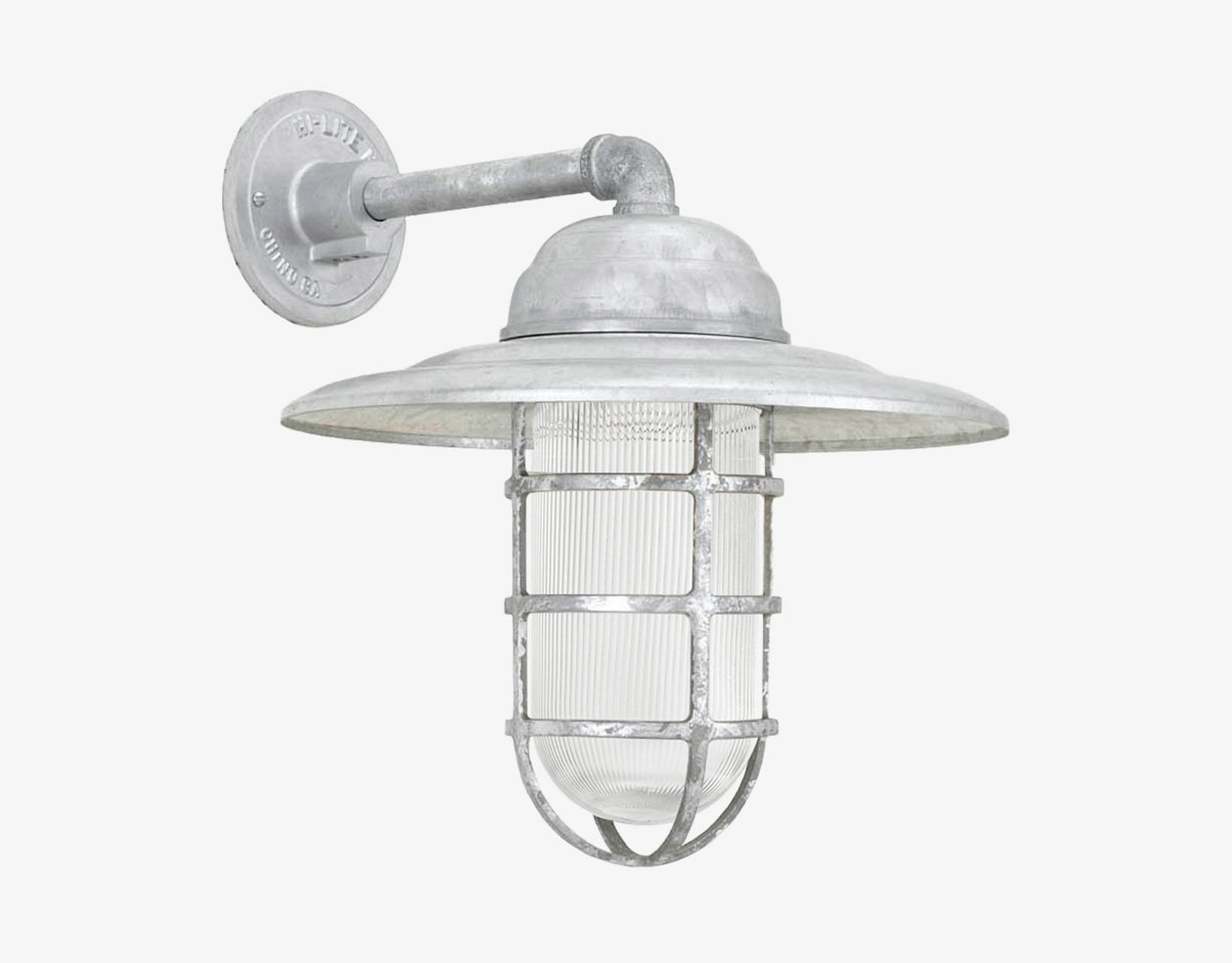 Hi-Lite Saucer Vapor Tight Jar Sconce - Galvanized/Large (shown with ribbed glass and shade)