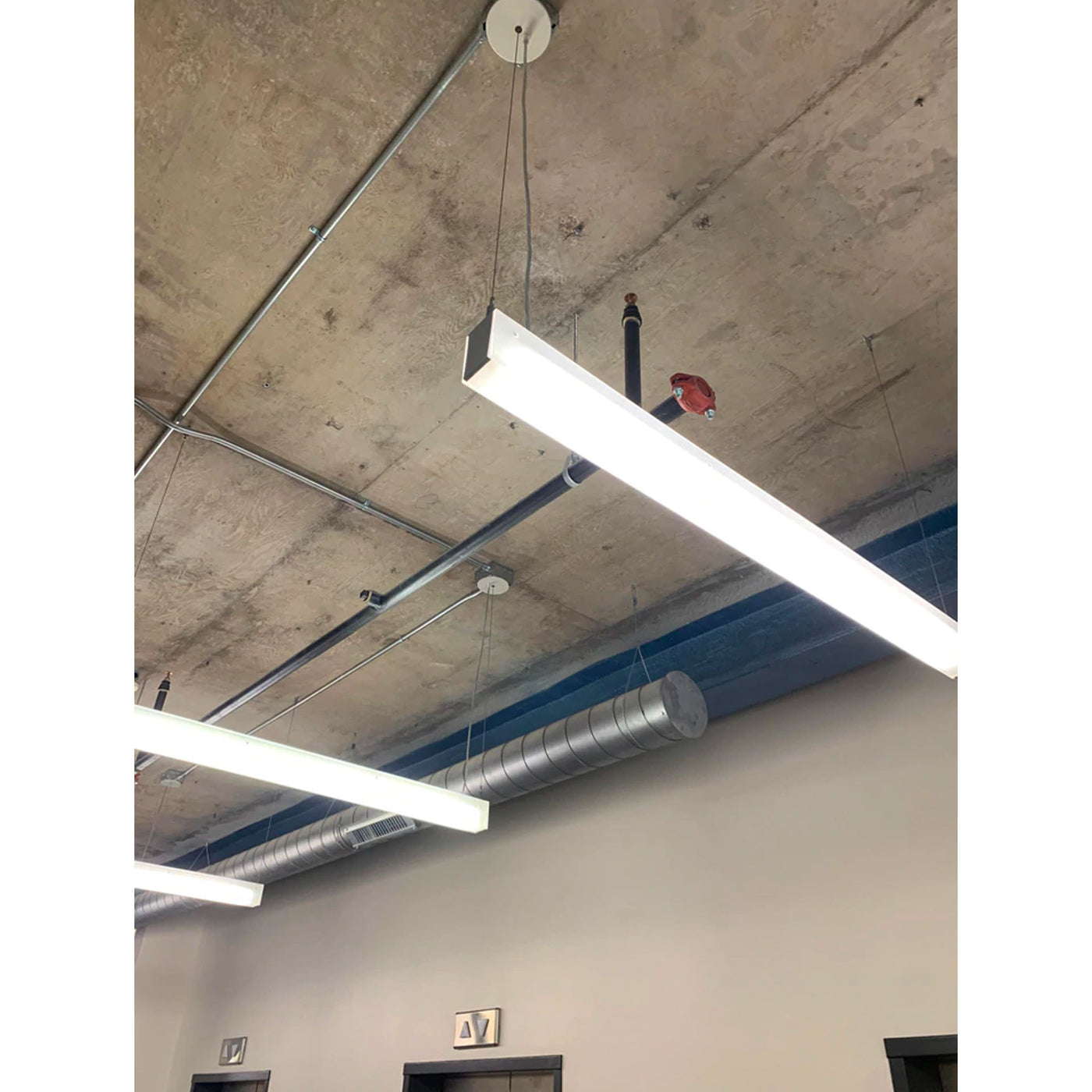 8 FT Linear Suspended LED Beam, 9200 Lumen Max, 80W, CCT Selectable, 0-10V Dimmable, 120-277V, Transparent Frosted Housing, Power Feed Cable Included