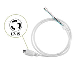 White 6-ft. power cord with nema l7 15p twist lock plug and exposed wires for 277-volt applications