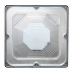 Square outdoor LED canopy light fixture with frosted diffuser and metallic frame adjustable 30 to 80 watt power options