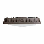 Industrial-style brown led high bay light with ribbed housing and clear diffuser lens for adjustable power canopy use