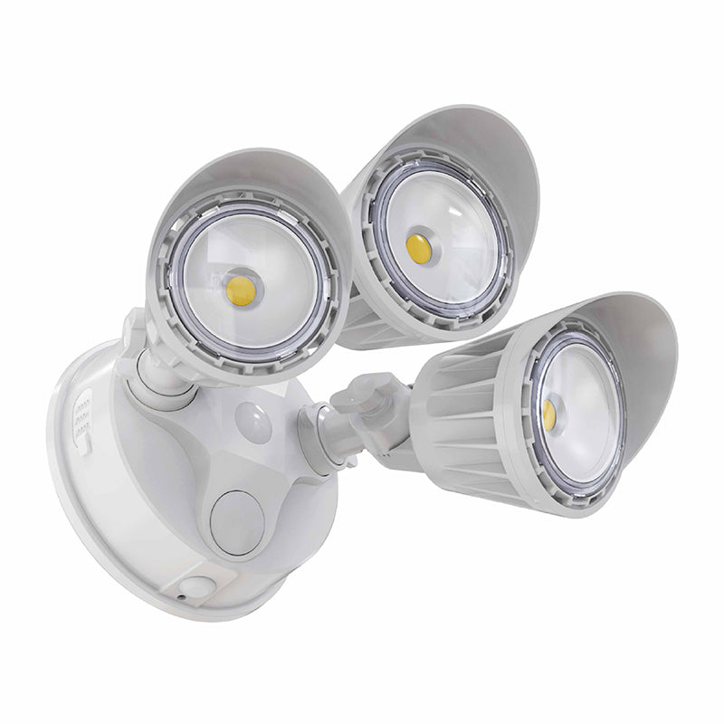 3 Head LED Dimmable Security Light, 2800 Lumens, 30 Watt, 120V, CCT Selectable, Bronze or White Finish