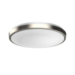 Modern 11 inch LED flush mount ceiling light with brushed nickel frame and frosted glass diffuser, CCT selectable