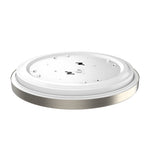 White circular flush mount ceiling light with brushed nickel base 11 inch led single ring 1200 lumens 16w CCT selectable