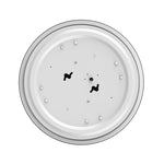 White circular 11 inch led single ring flush mount with silver rim and black markings in brushed nickel finish