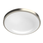 11 inch LED single ring flush mount ceiling light with brushed nickel frame and frosted glass panel, cct selectable