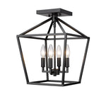 Black metal lantern-style ceiling fixture with four exposed bulb sockets for overhead lighting by millennium lighting