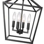 Millennium Lighting four light semi flush mount ceiling light in matte black features a black metal lantern with clear bulbs for overhead lighting