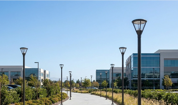 solar lighting on a commercial pathway