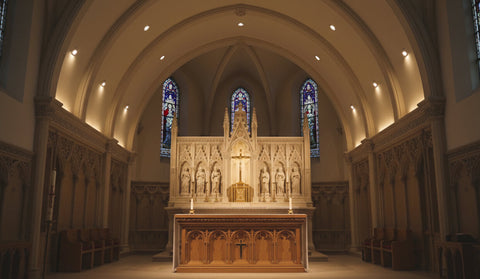 LED stage and platform lighting illuminating the chancel area of a church sanctuary