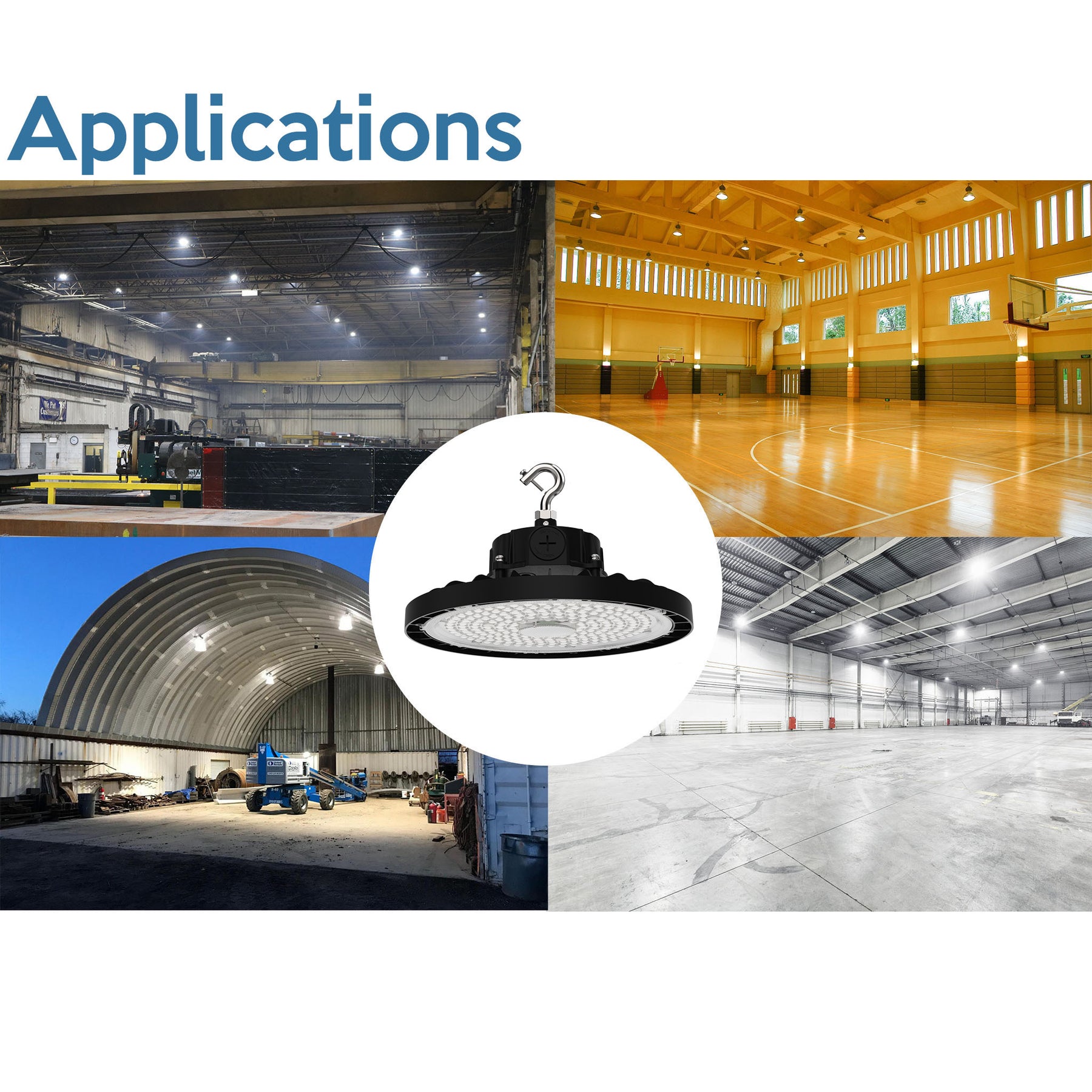 Static LED UFO High Bay, 15,000 Lumens, 100 Watt, 5000K, 120-277V, Black Finish