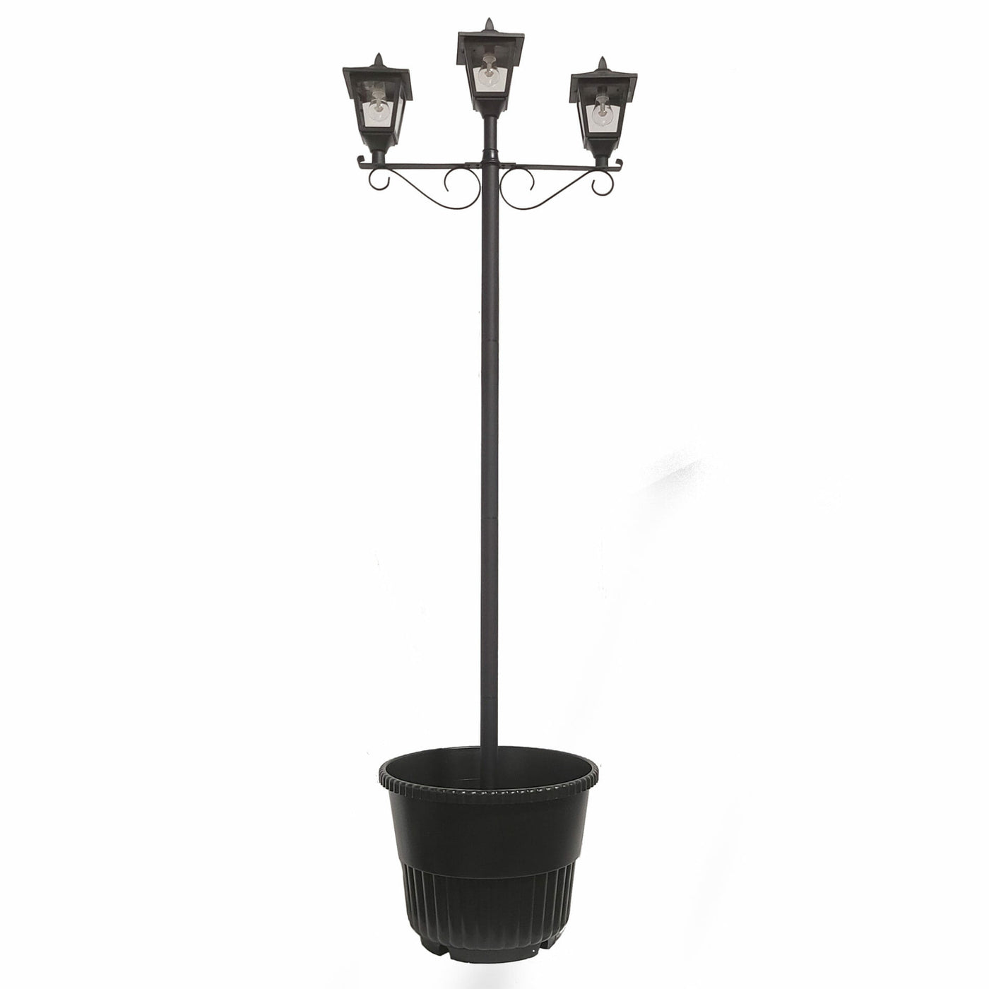 Triple Head Solar LED Lamp and Post Set with Round Planter, 90 Lumens, 2700K CCT