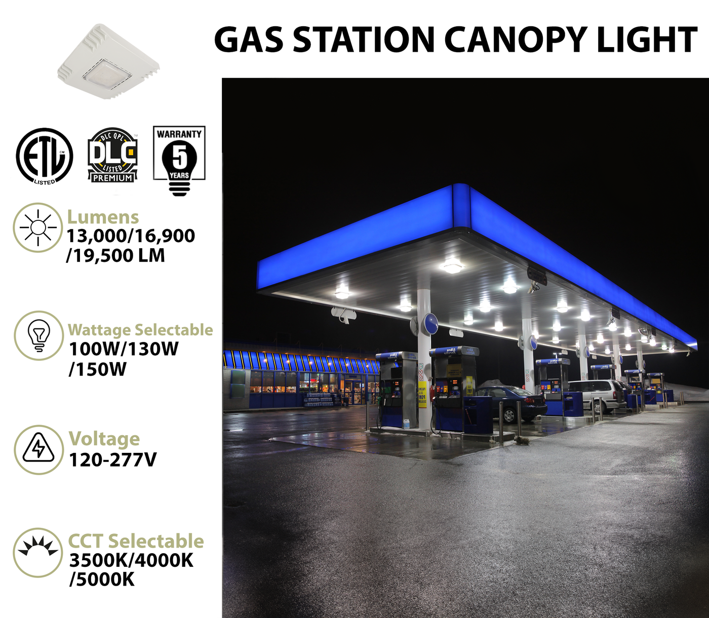 Gas Look Led LED Gas Station Canopy Light, 19,500 Lumen Max, Wattage & CCT ...