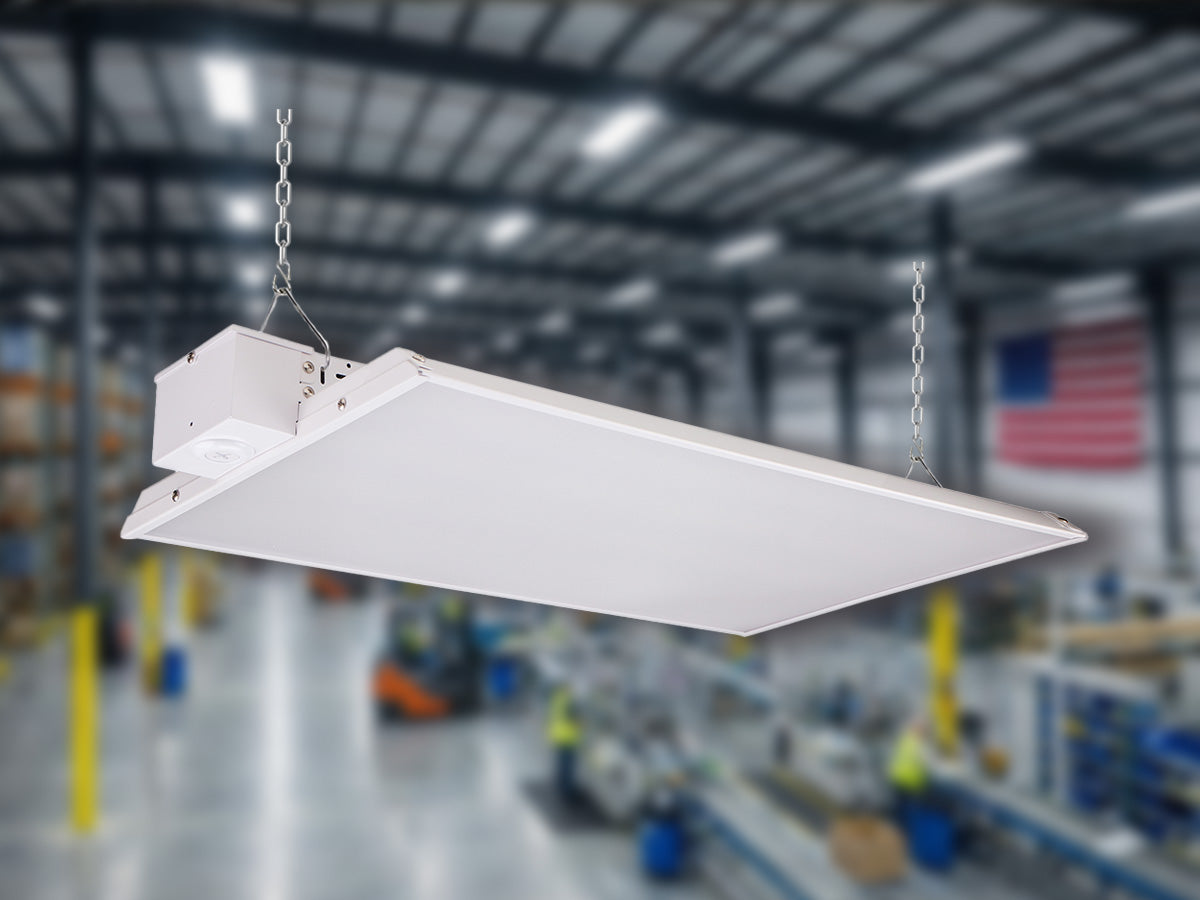 Condorx premium 2ft led linear high bay white rectangular ceiling light fixture suspended by chains for industrial use