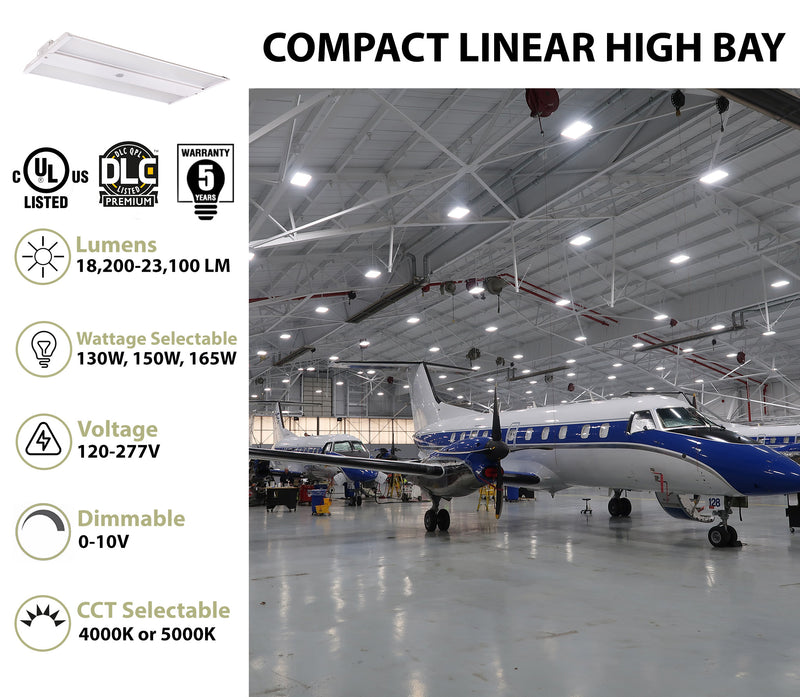 Oslo Compact Linear High Bay Fixture, 23,100 Lumen Max, Wattage and CCT Selectable, 120-277V