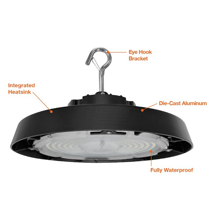 C-LINE: RHB3 UFO High Bays, 22500 Lumen Max, Wattage and CCT Selectable, 120-277V, Black or White Finish