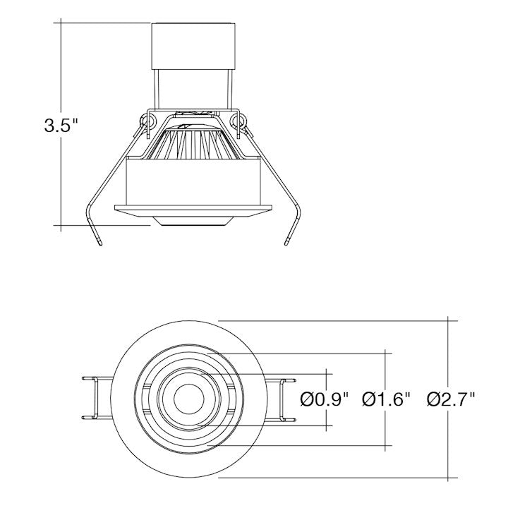 1" LV Round Gimbal Downlight: Mini-Line, 6W, 3000K, 12V, White, Black or Bronze Finish