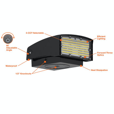 LED Full Cutoff Adjustable Wall Pack, 30W, 4050 Lumens, CCT Selectable, 120-277V, Bronze Finish