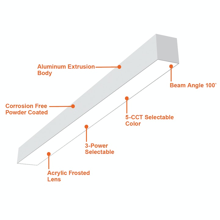 1FT Architectural Linear Downlight, 1500 Lumen Max, Wattage and CCT Selectable, 120-277V