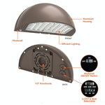 LED Semi-Circle Wall Pack, 10800 Lumen Max, CCT and Wattage Selectable, Integrated Photocell, 120-277V, Bronze, Black or White Finish
