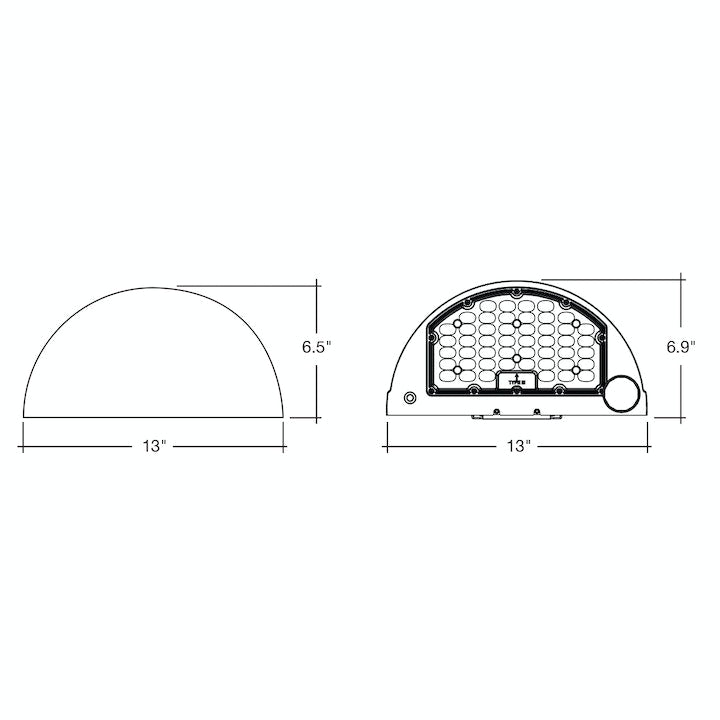 LED Semi-Circle Wall Pack, 10800 Lumen Max, CCT and Wattage Selectable, Integrated Photocell, 120-277V, Bronze, Black or White Finish