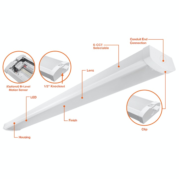 4FT Frosted LED Wrap Light, 5520 Lumen Max, Wattage and CCT Selectable, 120-277V