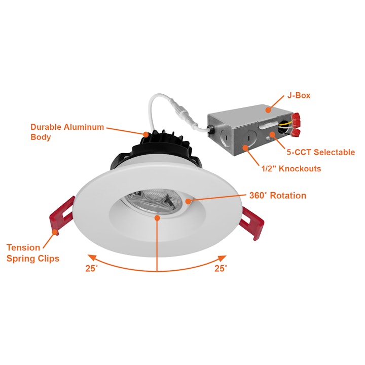 FDL 3 Inch Regressed LED Downlight – 10W, 650 Lumens, 5 CCT Selectable, Dimmable, Wet Rated, IC Rated – ETL Certified