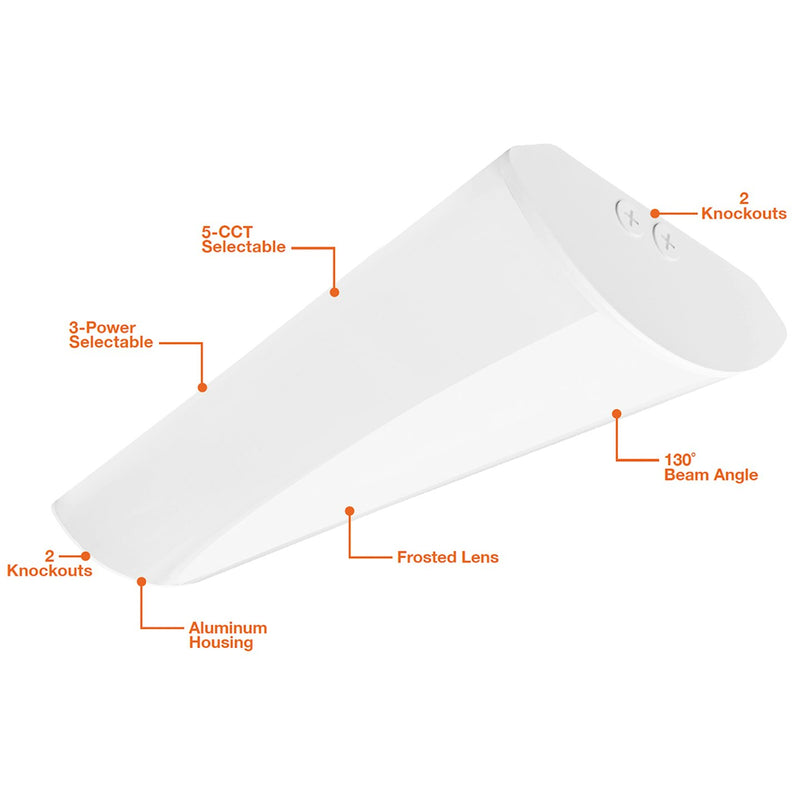 10" X 2FT LED Frosted Wrap Light, 3250 Lumen Max, Wattage and CCT Selectable, 120-277V